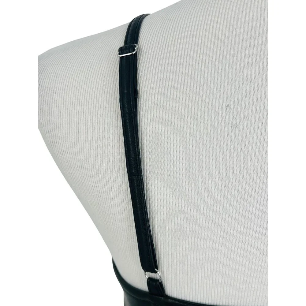 NWOT Shoedazzle Black Soft Vegan Leather Edgy V-Neck Sexy Club Rave EDM Crop Top - Picture 6 of 16